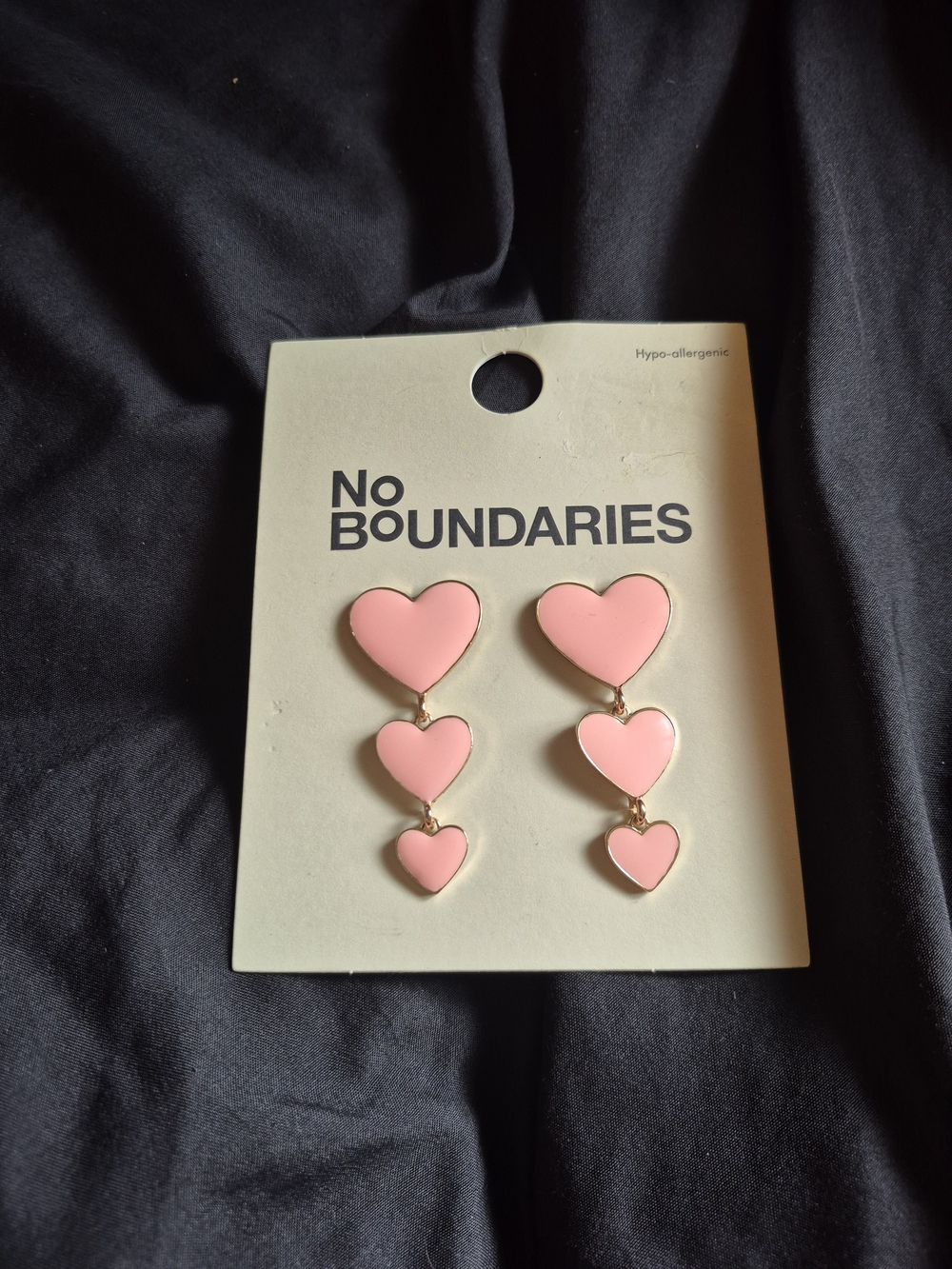 No Boundaries Gold-Trim Pink Triple Heart Dangle Earrings
